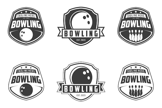 vector set of bowling badge logos emblems set collection and design elements monochrome style