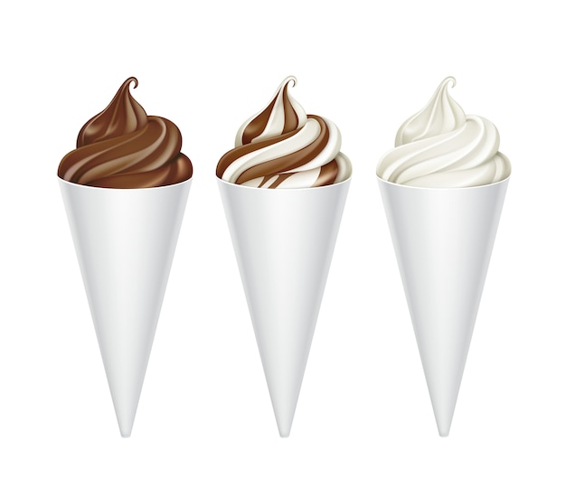 Vector vector set of brown white classic chocolate soft serve ice cream