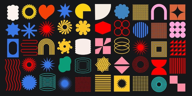 A vector set of brutalist geometric shapes featuring trendy abstract minimalist figures such as sta