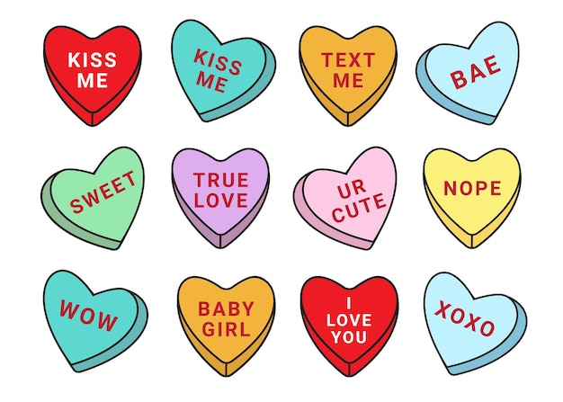 Vector vector set bundle of different color valentines candy with love text