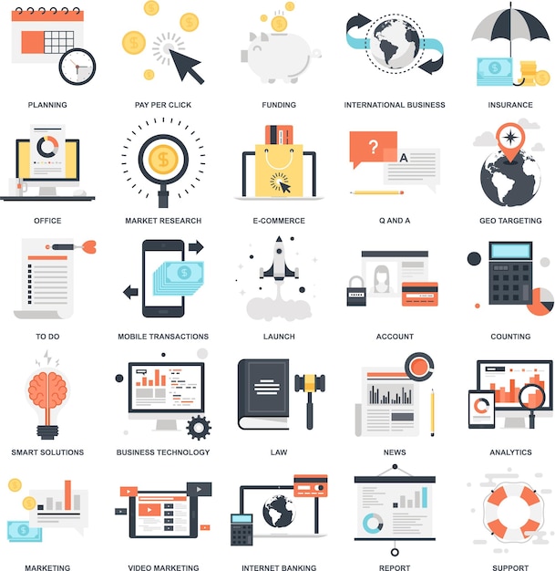 Vector Set of Business and Finance Flat Icons for Web and Mobile Design Modern Icon Style Logo Concepts and Creative Graphic Design