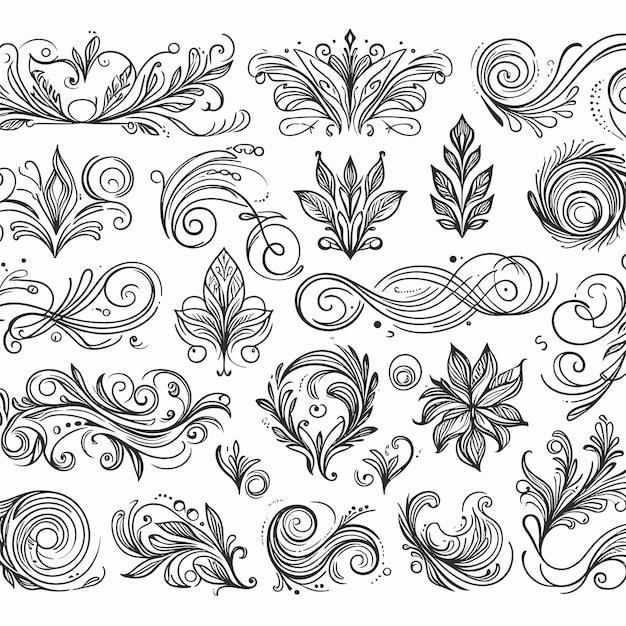 Vector vector to set of calligraphic line design elements decoration elements