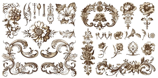 Set vettoriale di elementi di design vintage calligrafici collezione e decorazioni di pagine