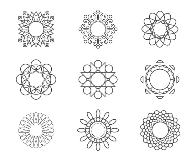 Vector set of calligraphicflower abstract templates conceptoutline emblems and badges