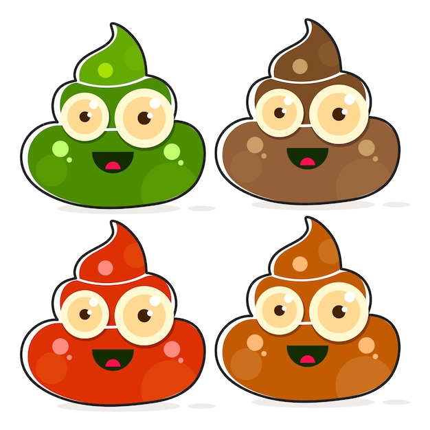 Vector set of cartoon brown poop. shit variations.