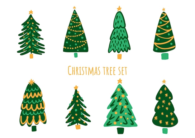 Vector set of cartoon Christmas trees pines for greeting card invitation banner web New Year