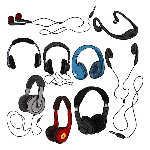 Vector Set of Cartoon Color Headphones