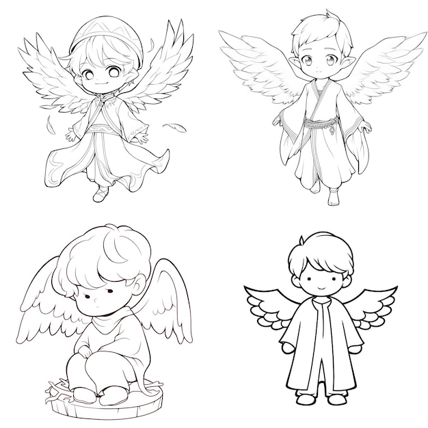 Vector set cartoon cute coloring page anime manga kawaii kids generative ai