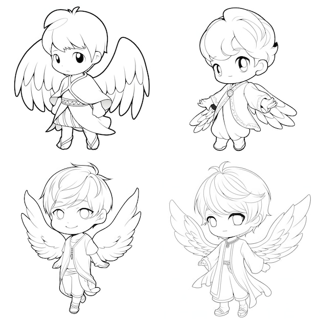 Vector set cartoon cute coloring page anime manga kawaii kids generative ai