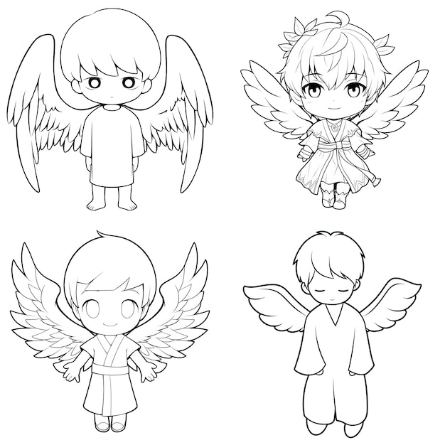 Vector set cartoon cute coloring page anime manga kawaii kids generative ai