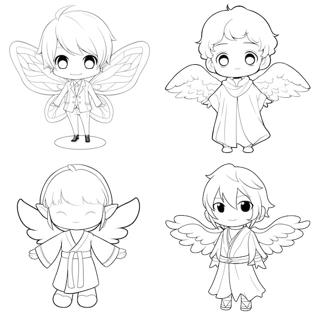 Vector set cartoon cute coloring page anime manga kawaii kids generative ai