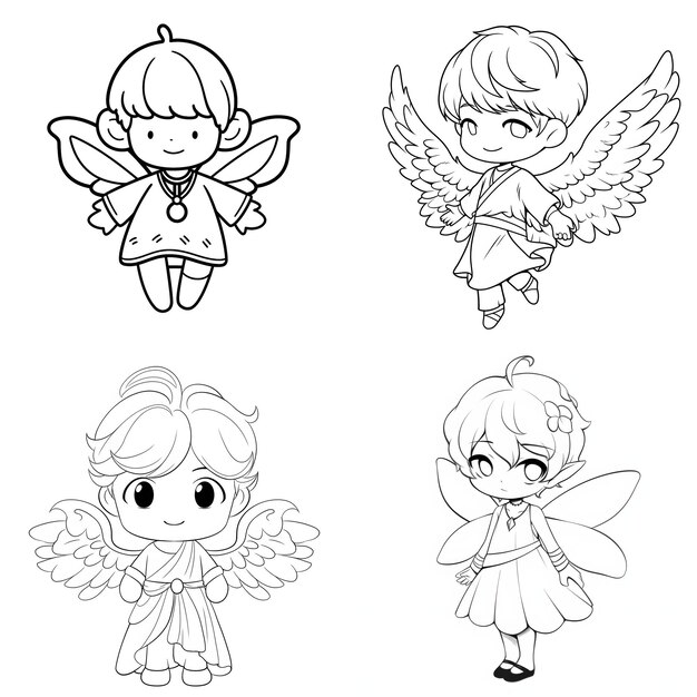 Vector vector set cartoon cute coloring page anime manga kawaii kids generative ai