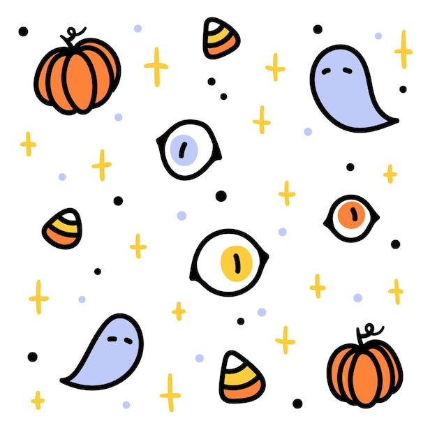 Vector vector set cartoon elementen ogen spoken pompoenen sterren eenvoudige kleur doodle halloween illustratie