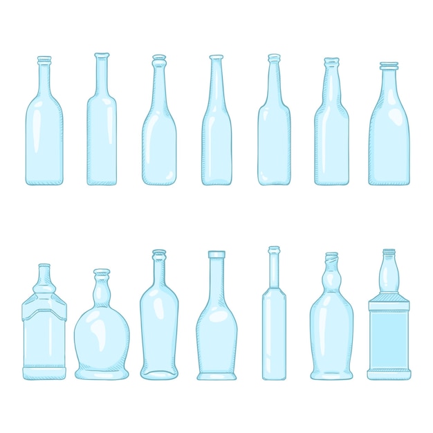 Vector vector set of cartoon empty blue glass bottles illustrations