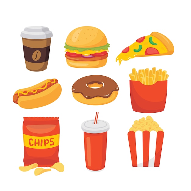 Vector set of cartoon fast food illustration