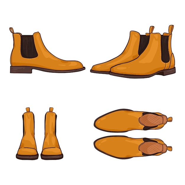 Vector Set Cartoon gele klassieke schoenen