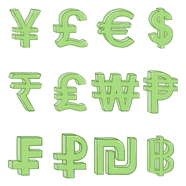 Vector vector set of cartoon green currency symbols