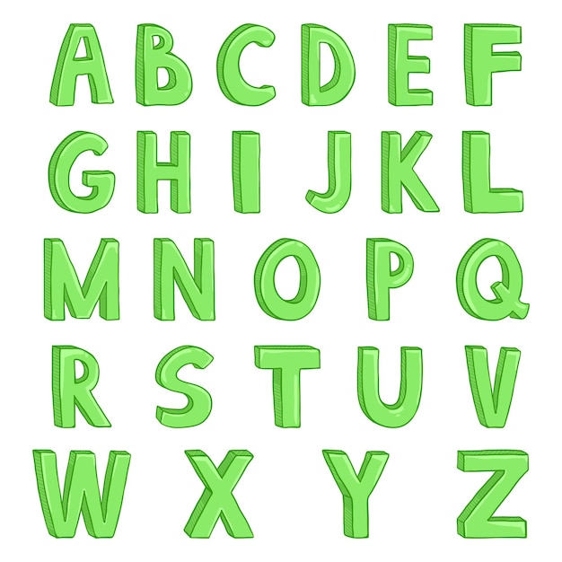 Vector Set of Cartoon Green Letters English Alphabet