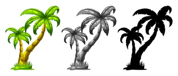 Vector set of cartoon palm tree