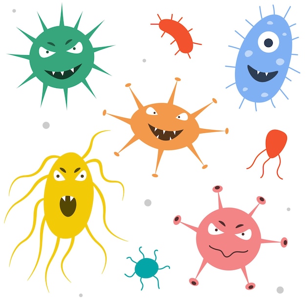 Vector vector set of cartoon viruses and bacteria