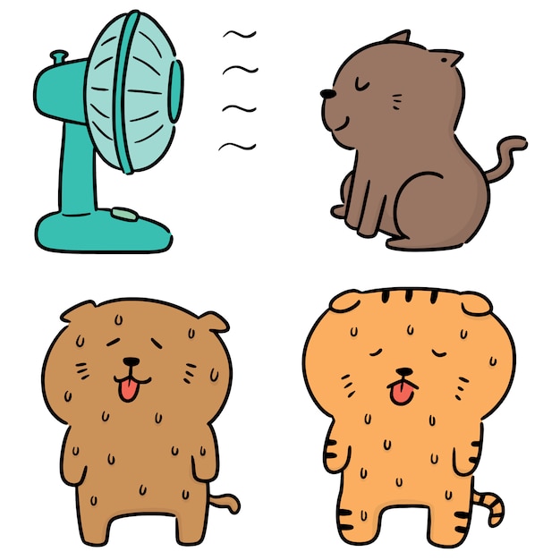 Vector set of cat in hot weather