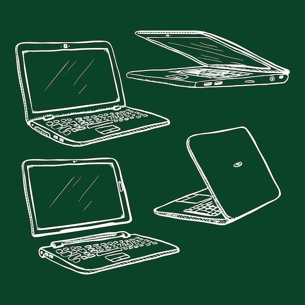 Vector vector set of chalk sketch laptops