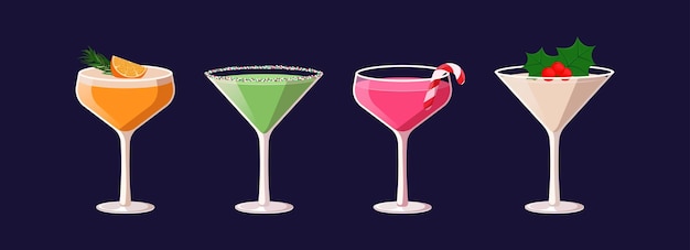 クリスマスカクテルのベクトルセット