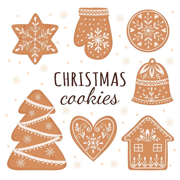 Vector set of christmas gingerbread cookies house gingerbread man stars snowflakes