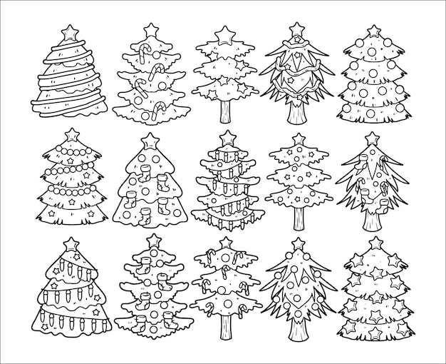 Vector vector set of christmas tree element outline sketch collection