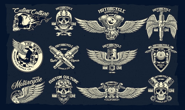 Vector set of classic motorcycle emblems