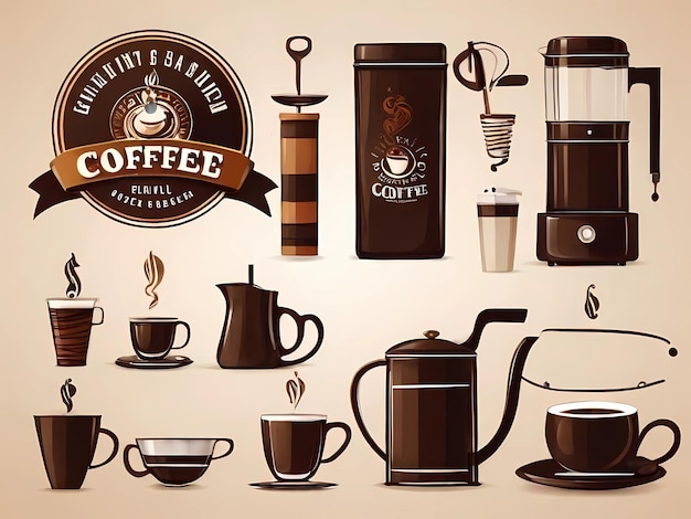 Vector vector set of coffee elements and coffee accessories vector