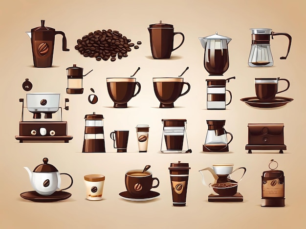 Vector set of coffee elements and coffee accessories vector