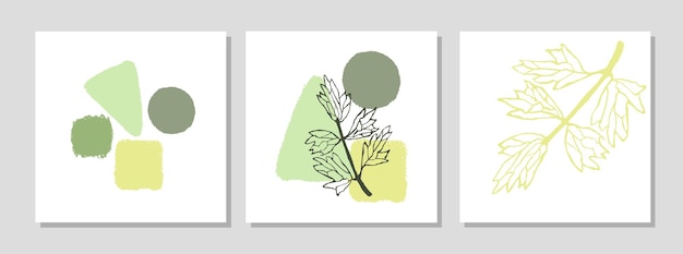 Vector set collage moderne poster met abstracte vormen en illustratie van plant