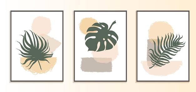 Vector set collage moderne poster met abstracte vormen en illustratie van plant