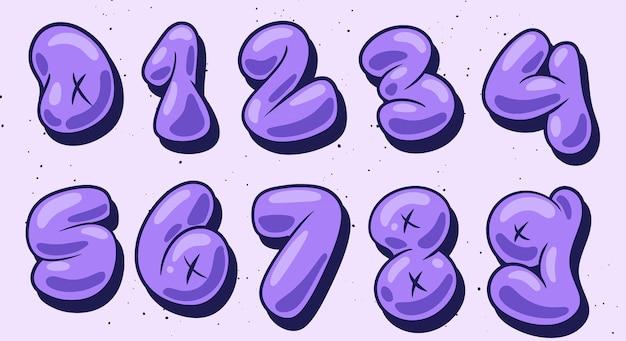 vector set color bubble graffiti font Numbers lettering