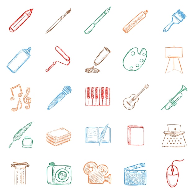 Vector set of color sketch art icons