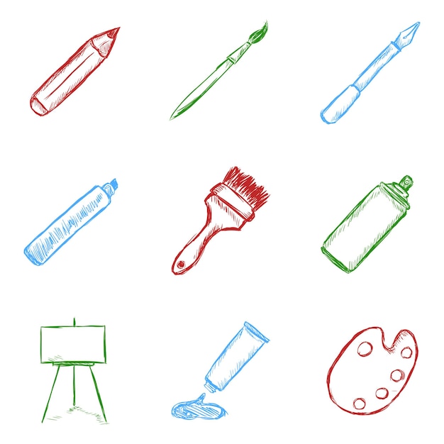 Vector vector set of color sketch drawing icons