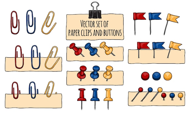 Vector vector set of colored paper clips buttons and fasteners for papers and stationery