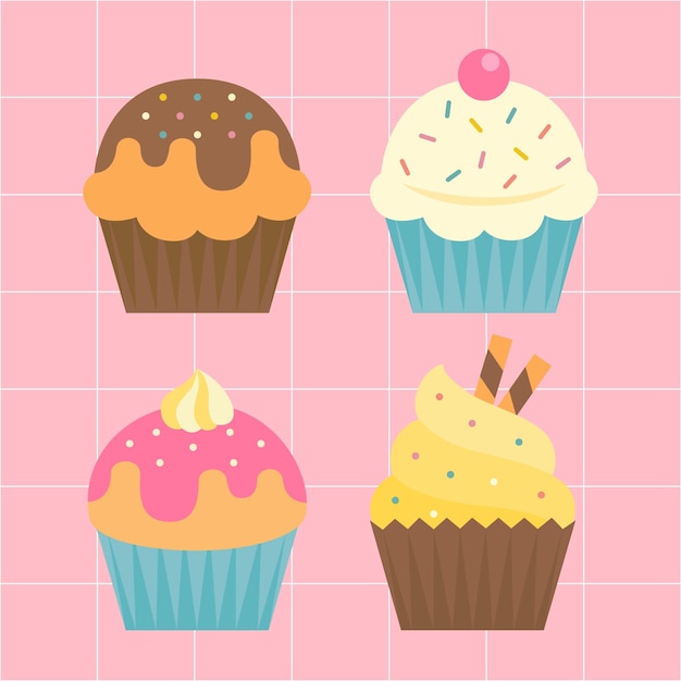 Vector vector set of colorful cupcakes illustration