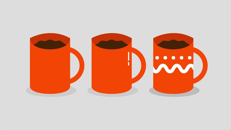 Vector ベクターセット カラフルポルセライン コーヒーとお茶カップ カートゥーンイラスト