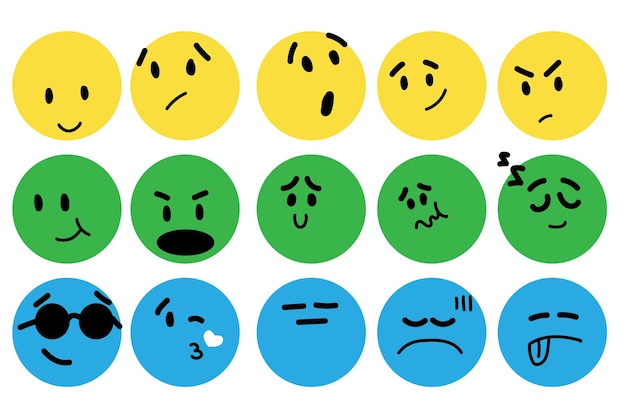 Vettore insieme di vettore delle emoticon colorate