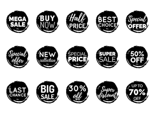 Vector set of comic speech bubbles with sale phrases discount card collection buy now special offer best choice etc