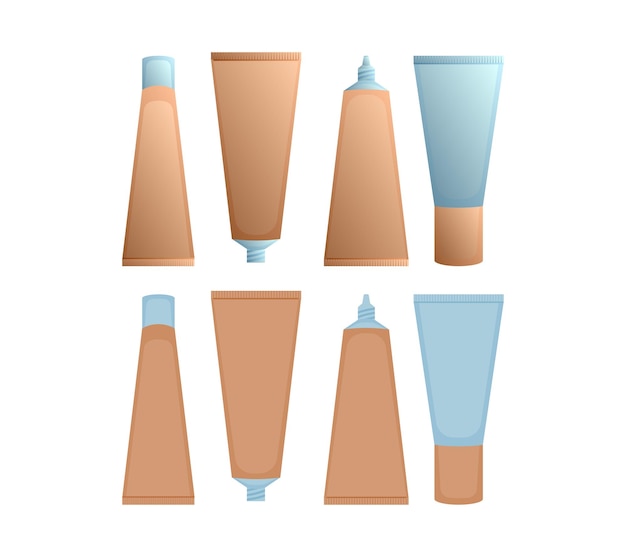 Vector set of cosmetic creams tubes in gradient and flat styles