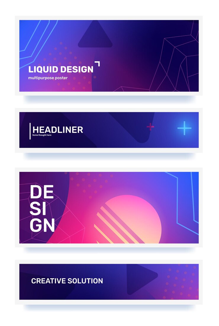 Vector vector set of creative color abstract horizontal retro illustration in frame with shape neon star