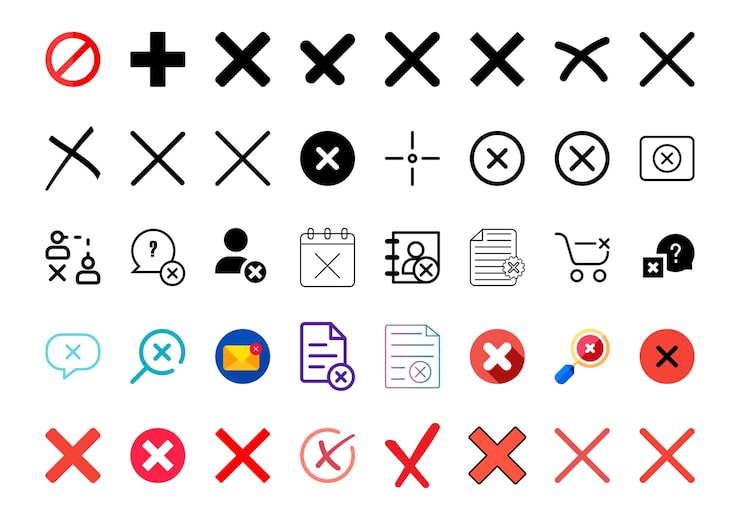 Vector vector set of cross cancel close and error icons minimal ui elements for mobile apps ui ux web design popups buttons dialog boxes notification interfaces and alert symbols editable eps pro