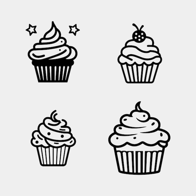 Vector set of Cupcake isolated on white background