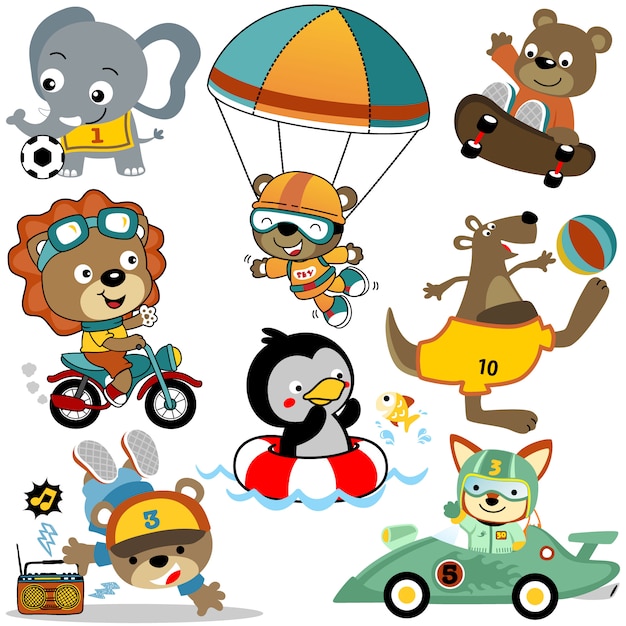 vector set of cute animals cartoon activities