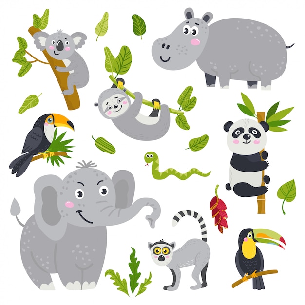 Vector set of cute animals from jungle