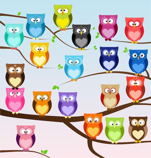 Vector set of cute cartoon owls