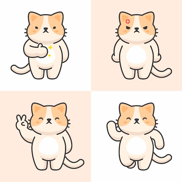 Vector set of cute cat characters